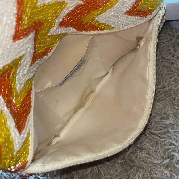 Moyna Beaded Clutch Satin Lining Orange, Yellow, And White Evening Bag, Zipper - Picture 9 of 10